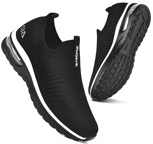 Littleplum Damen Slip On Sneakers Leicht Turnschuhe Bequem Atmungsaktiv Mesh Sneakers Damen Sportschuhe,Schwarz Weiß,42 EU