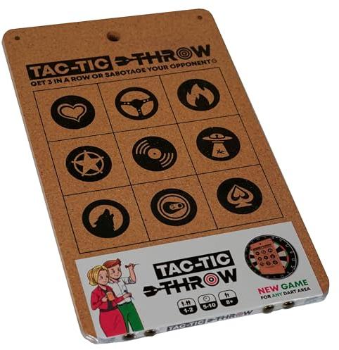 Tac-Tic-Throw Dartbrettspiel mit Kork-Zielscheibe und Befestigungsstiften, schnelles Solo oder 2-Personen-Gaming, strategisches Werfen und Tic-Tac-Toe-Spiel für Erwachsene, Universalhalterung