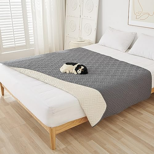 LUKDUNG wasserdichte Hundedecke 210 x 210 cm, rutschfeste Hundedecke, Robuste Hundematte für große und kleine Hunde, Schutz für Sofa, Bett, Autositz - Grau