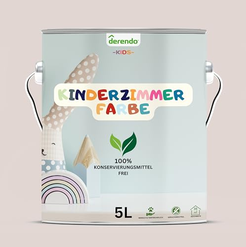 derendo Kinderzimmer Wandfarbe – Umweltfreundlich, Geruchsneutral, Hohe Deckkraft, Schadstofffrei – Farbenfrohe Auswahl pastellfarben Farbe (Rosa -Einhorn Rosa, 5 Liters)
