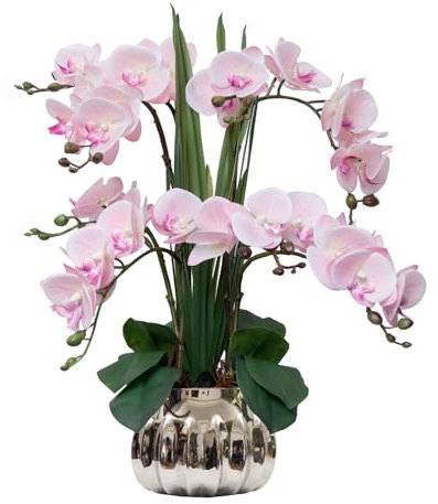 CXGS Artificial Orchid Flower Real Touch Faux Orchids in Ceramic Vase Large 22.9'' Fake Flowers Pink Phalaenopsis Floral for Home Indoor Decor