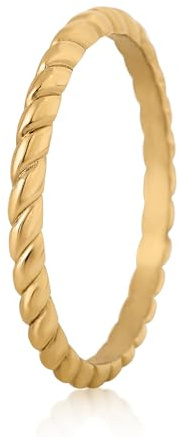 Akitsune Euphoria Damenring | Eleganter 316L Edelstahlring für Frauen | Reliefring | 2 mm Durchmesser | Wasserfest und Antiallergen | 18K Gold - Größe 50