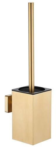 Toilet Brush and Holder Brushed Gold Square Wall Mounted Toilet Bowl Brush with Lid Stainless Steel Cleaning Toilet Brush Set for Bathroom