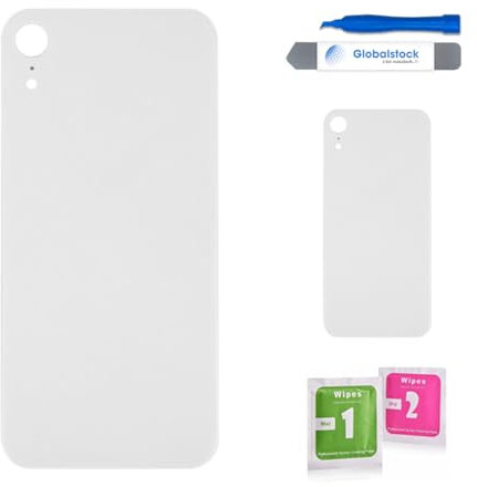 Globalstock Vitre arrière de Cache Batterie Remplacement - Coque Cache Batterie Compatible pour iPhone XR Blanc + adhésif et Kit Outils