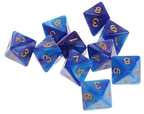 TTETTZ 10er Pack Würfel mit 8 Seiten für Rollenspiele Und Brettspiele, Blau Lila, 16mm
