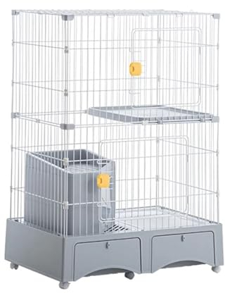 RTTZBOZ Großer Katzenkäfig, Katzengehege für den Innenbereich mit Balkon, 2-stöckiger DIY Abnehmbarer Katzenkäfig aus Metalldraht für 1 Katze(Gray)