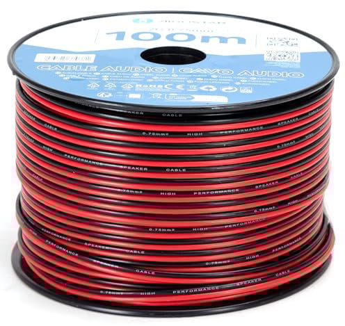 Audio Cable, 2G of 0.75 mm², Roll of 100 Metres, Insulated in Black and White Colours, Ideal for Connections Sound Systems.