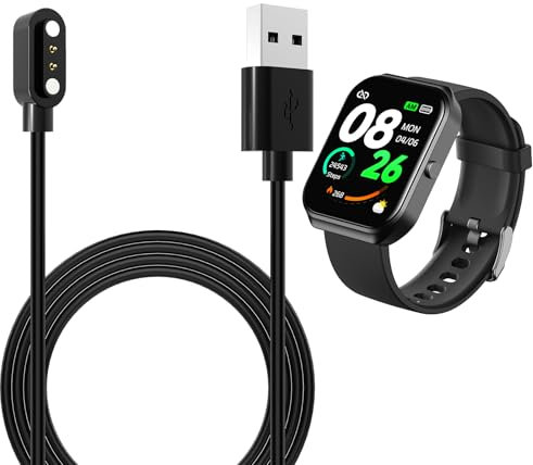 Smart Watch Magnetic Charging USB Cable Compatible with Blackview R3/R3 Pro X2 X1 Willful IP68/SW021 ID205U/ID205S/ID205L/ID216 Uwatch 3/Ufit/GT, 1Pack 2pin Black 100cm Magnetic Fast Charging Cord