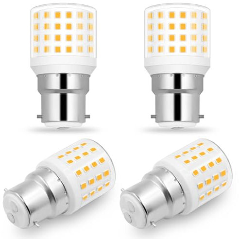 ASAIHKUN B22 6W LED Bulb Warm White Bayonet Light Bulbs 60W Equivalent 3000K 600LM 100-265V Energy Saving for Chandeliers, Wall Lamps, Ceiling Light Fixtures (4 Pack)