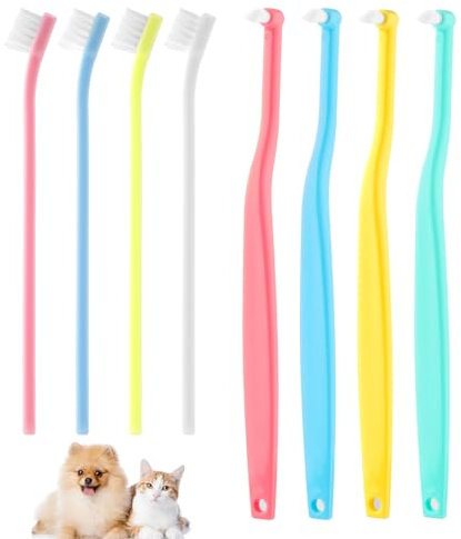 8pcs Brosse à Dents pour Chien et Chat, 2 Styles Poils Souples Brosse de Nettoyage des Dents de Chaton Micro-Tête Brosse à Dents pour Animaux de Compagnie pour Chiot Chaton