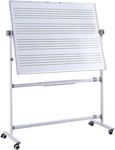Tableau Blanc du Personnel Musical Mobile 90x120cm, Tableau effaçable à Sec magnétique Double Face sur roulettes, pour l'école, Les Musiciens et la Maison