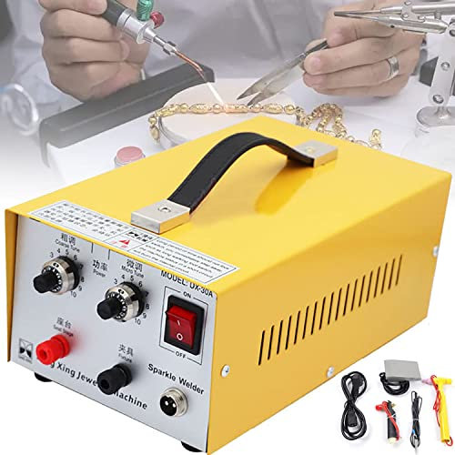 Saldatore a punti per gioielli, 2 in 1 Saldatore a punti scintillante a impulsi Saldatura elettrica Saldatrice laser per gioielli portatile Saldatrice a punti Collana Oro Argento Platino,Yellow