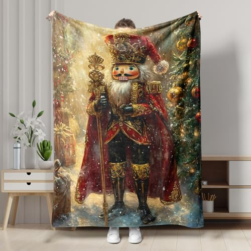Nussknacker-Urlaubsdecke, rot, elegant, Nussknacker, festliche Überwurfdecke, Weihnachten, weiche, gemütliche Decke für Sofa, Bett, alle Jahreszeiten, 127 x 152 cm
