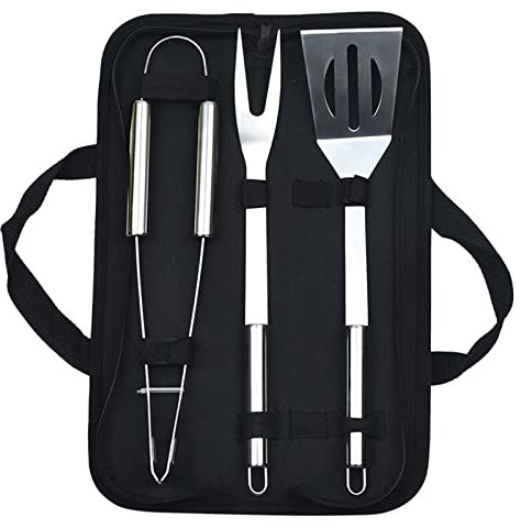 NNBDEY Grillbesteck 3er Set, BBQ Besteck Set, Robustes Grillzubehör, Grillbesteck Set aus Edelstahl mit Aufbewahrungstasche, für Gourmets, Grillfans, ks