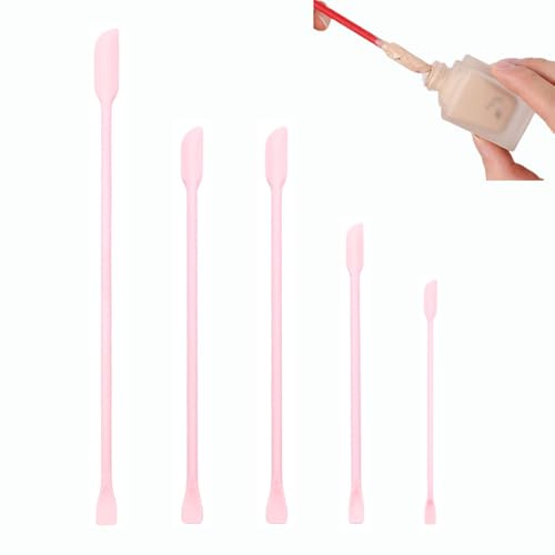 Wopanxye 5pcs Mini Silicone Spatula, Small Cosmetic Plastic Jar Scraper Scooper for Makeup Narrow Kitchen Bottle, BPA Free Long Handle Lotion Stirrer Get Last Drop from Thin Bottles Can Pot, Pink