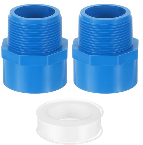 QUARKZMAN Raccord adaptateur mâle en PVC, 2 connecteurs bidirectionnels 1-1/2 avec ruban d'étanchéité (douille x filetage mâle), raccord adaptateur pour conduite d'eau de plomberie (bleu)