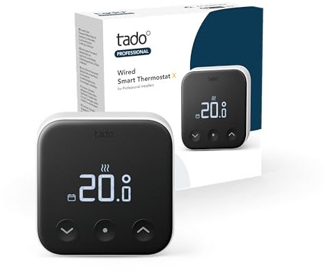 tado Termostato Inteligente Cableado X para Profesionales, Control Mediante aplicación y Altavoz Inteligente (Alexa, Siri, Google Assistant)