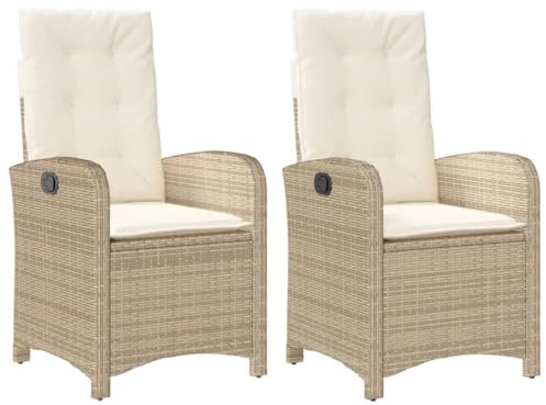 HUAKEHOM Gartensessel mit Kissen 2 STK. Gartenstuhl mit Verstellbarer Rückenlehne Liegestuhl mit Stahlrahmen Sessel Stuhl Relaxsessel Poly Rattan Beige Poly Rattan