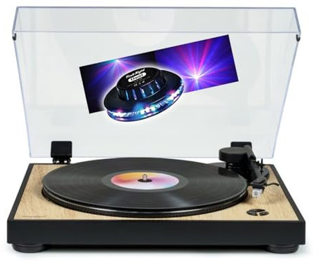 Tourne Disque Platine Vinyle Thomson TT300 - Bois/Noir - 33/45 Tours, Lecture/Retour du Bras Auto. Jeu de Lumière OVNI LED