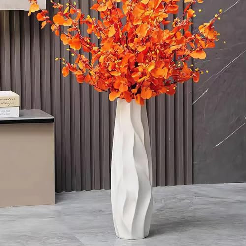 DJYY 12 Inch White Ceramic Vase, Tall Decorative Flower Vase for Pampas Grass,Home Decor,Table Centerpieces,Modern Textured for Living Room