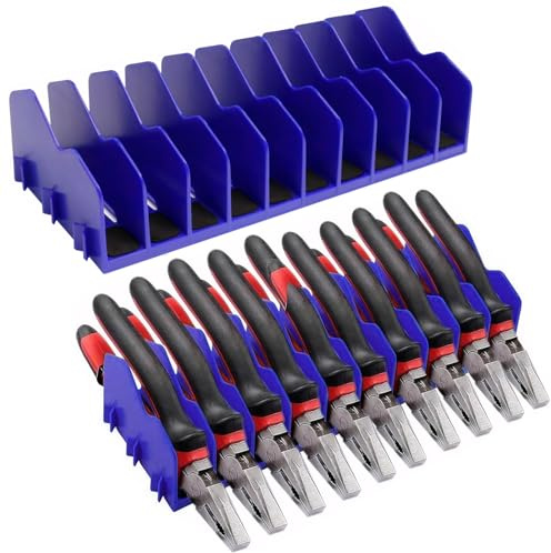 JNUYISW Plier Organizer Rack, 2 Pcs Pliers Holder Tool Storage with 10 Slots Non-Slip Rubber Base Plier Rack Toolbox Organization for Pliers, Cutters, Slip Joint Pliers (Pliers Not Included) (Blue)
