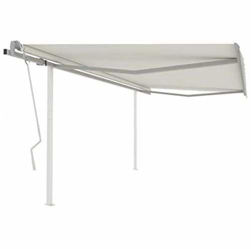 Home & Garden Furniture-Tenda a scomparsa manuale con pali 4x3,5 m crema