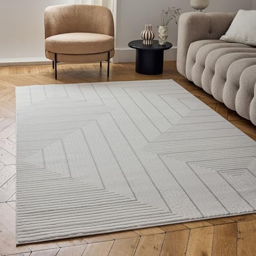 THE RUGS Carmel Modern Area Rug - Stain-Resistant, Non-Shedding, Durable Rugs for Living Room and Bedroom [ Geometric Grey, 200x290 cm ]