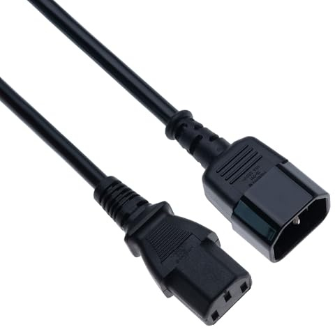 Stromverlängerungskabel AC Kaltgerätekabel UK IEC C13 auf C14 10m PC Stromkabel Stecker auf Buchse Kompatibel mit Computer Monitor Drucker PDU USV-Systeme Server Audio/Video-Geräte (Schwarz)