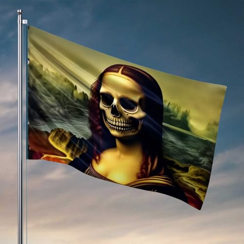 Flagge für Schlafzimmer, Totenkopf von Mona Lisa: Eine geheimnisvolle Transformationsflagge, coole Flaggen für Männerhöhle, Outdoor-Flaggen, dekorativ (120 x 180 cm)