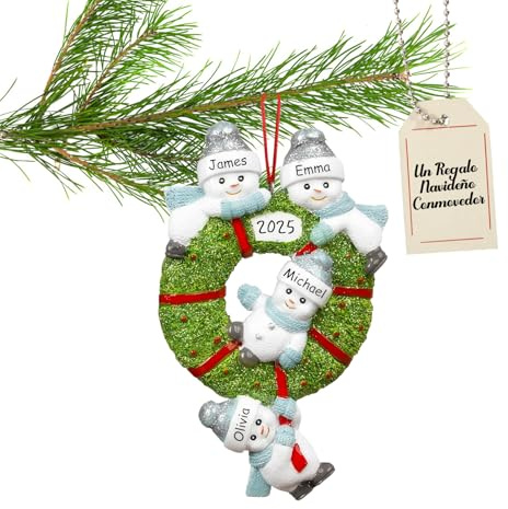 Personalisierte Weihnachtskugeln - Schneemann Weihnachtskugeln mit 2/3/4/5/6/7/8 Familiennamen, Personalisierter Familie Handgemachter Christbaumschmuck Ornament - Familie mit 1 Personen