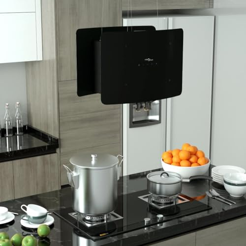Generic Campana Extractora de Isla Potente y Silenciosa con Sensor Táctil LCD, Vidrio Templado, Luces LED para Cocina con Montaje en Techo, Placa de Acero Inoxidable, Cables Ajustables