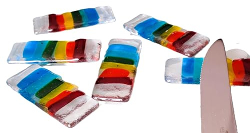 6 Pièces - Repose couteaux, repose baguettes, Artisanal en verre, étui tissu inclu - Arc-en-Ciel - Repose-Couverts - Fait Main en France
