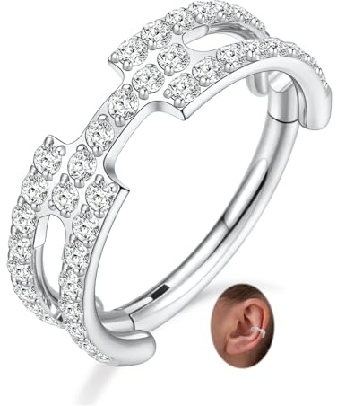 hengkaixuan 16G Klappbarer Nasenring mit Segmenten Conch Piercing 316L Chirurgenstahl Helix Knorpel Ohrläppchen Ohrring Tragus Rook Daith Septum Schmuck mit CZ