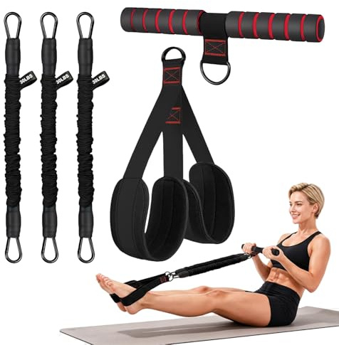 Flintronic 90 LB magtränare, motståndsband med handtag, sit-up träningsutrustning, bodybuilding expanderare, 3 rör, multifunktionellt dragrep för fitness, viktminskning, träning, yoga