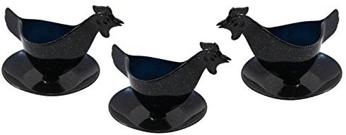 3er Set Eierbecher Huhn mit Glitzer schwarz Eierbehälter, Hühnereierbecher