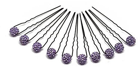 10 x Haarschmuck Strass Kugel - auf schwarzen Haarnadeln | PS-HS-Lila