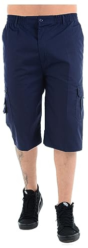 Mens Plain Shorts & 3/4 Three Quarter Length Shorts Cargo Combat Casual Summer Beach Poly Cotton 6 Pockets Work Short & ¾ Shorts Elasticated Waist Lightweight Pants Plus Big Sizes S-5XL