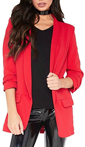 Red Olives® New Ladies Frill Ruffle 3/4 Sleeve Duster Coat Women Jacket Blazer UK 8-26 (Red, 8-10)