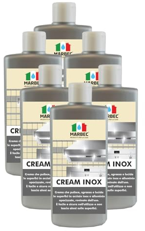 MARBEC CREAM INOX 250GRX6PZ Crema lucidante che pulisce e sgrassa le superfici in acciaio inox, alluminio. Facile e sicuro nell'utilizzo, non lascia aloni.