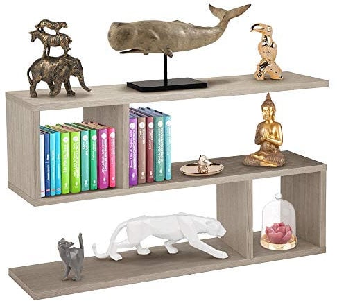 BAKAJI Libreria Bassa Scaffale 5 Ripiani in Legno Melaminico Design Moderno per Soggiorno Salotto Casa o Ufficio Dimensione 80 x 20 x 50,5 cm (Beige)