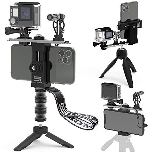 Video Rig for Vertical/Horizontal Shooting DREAMGRIP SCOUT VL with Directional Minigun mic, Lavalier Lapel Microphone, Best YouTube Starter kit compatible with iPhone, Samsung, and any other phone