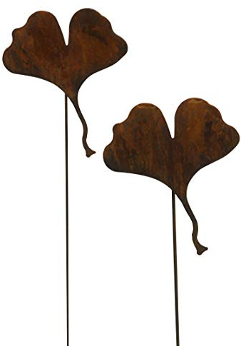 Bornhöft 2er Set Gartenstecker Ginkgo Beetstecker Topfstecker rostige Dekoration Antik Ginkgoblatt Metall Rost Gartendeko Edelrost