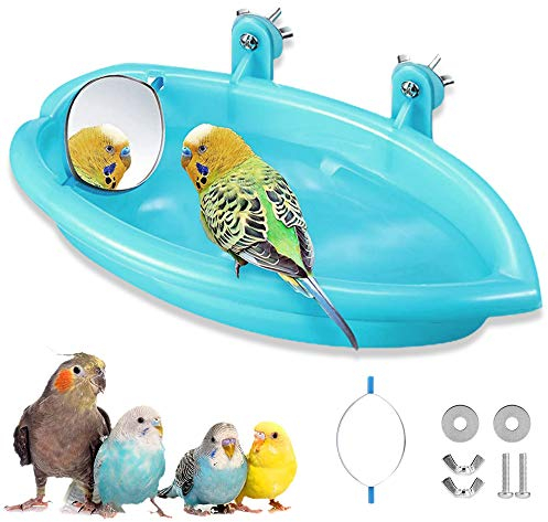 Bagno per uccelli per pappagalli,Vasca da bagno Bird con specchio,Vasca da bagno Bird,Accessori doccia gabbia per uccelli,Bagno per uccelli in plastica,Vasca da bagno con specchio Bird