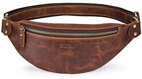 FANDARE Retro Brusttasche Leder Bauchtasche Sling Waist Bag Herren Unternehmen Schultertasche Umhängetaschen für Freien Reisen Wandern Hiking Joggen DaypacksDunkelbraun