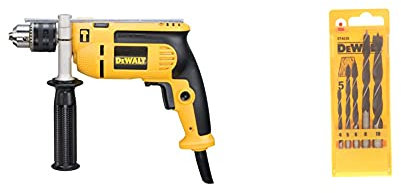 Dewalt DEWD024K DWD024KS 230 Volt Percussion Drill 13 mm with Kitbox, 701 W, Yellow/Black & DT4535QZ Brad Point Drill Bits Set (5 Pieces)