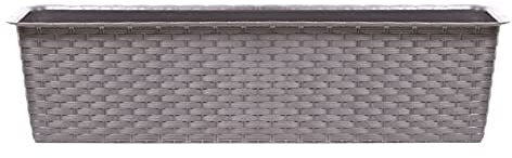 URBNLIVING 2 X Rectangle Rattan Plastic Balcony Flower Plant Garden Herb Planter Décor Pots Set (Mocca, 800mm)