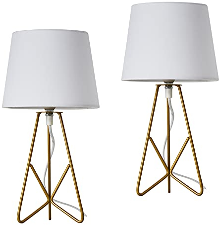 OuXean Modern Tischlampe, E14 Schreibtischlampe Night Light mit ausgehöhltem Metallsockel und Stoffschirm für Schlafzimmer Wohnzimmer 2er Set (ohne Glühbirne) (Weiß)