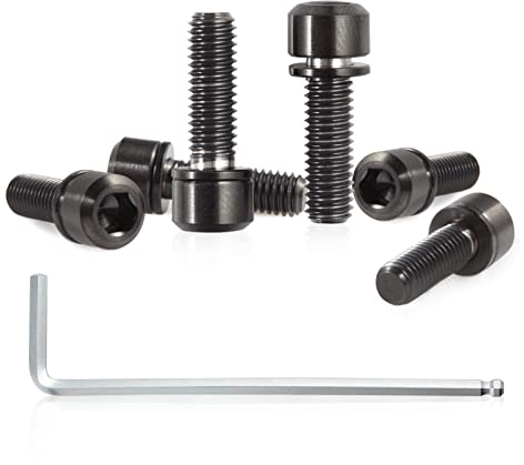 SPEEDWOX 6 Stück Fahrrad-Vorbauschrauben mit Unterlegscheiben, Titanlegierung, Sechskant, konische Schrauben für MTB, Rennrad, Vorbauteile, M5 x 16 mm, schwarz