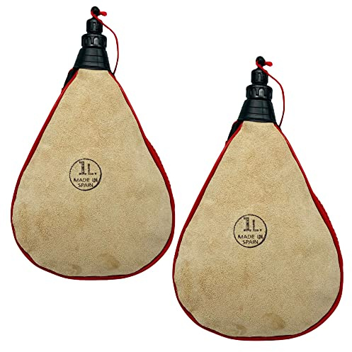UYUNIX PACK x2 Bota Bottiglia di Cuoio Borsa per il vino in pelle di vacchetta, rivestimento in lattice, 1L