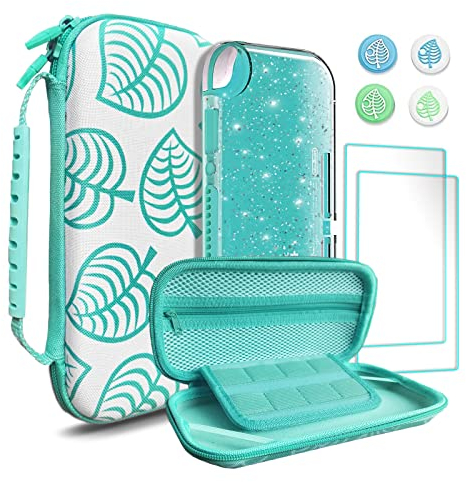 TIKOdirect Custodia per Nintendo Switch Lite, antiurto da viaggio portatile con custodia per Galaxy glitter, proteggi schermo e simpatici tappi per pollice a foglia, attraversamento animale